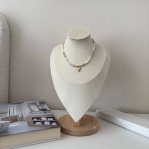 Gold Heart Charm Choker with Pearl-Look Beads 🌙